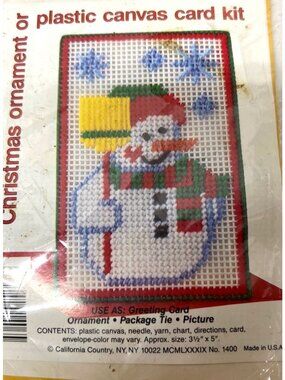 Vintage Plastic Canvas Card Kit Snowman Design Holiday Greeting Card Craft Set I